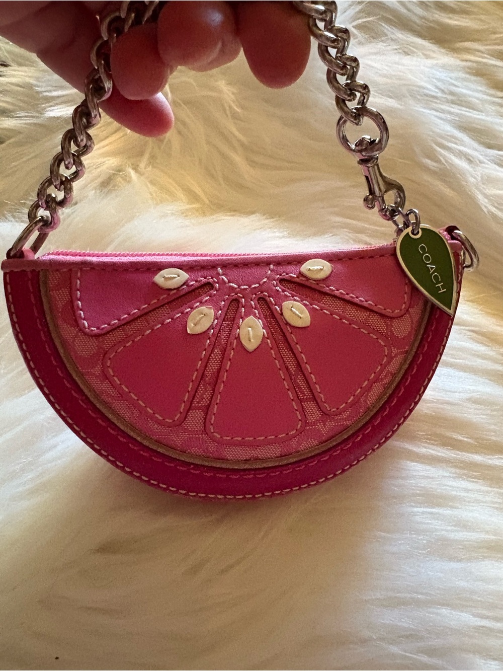 RARE Y2K COACH PINK LEATHER AND PINK ICONIC C JACQUARD PINK GRAPEFRUIT WRISTLET - Picture 3 of 11